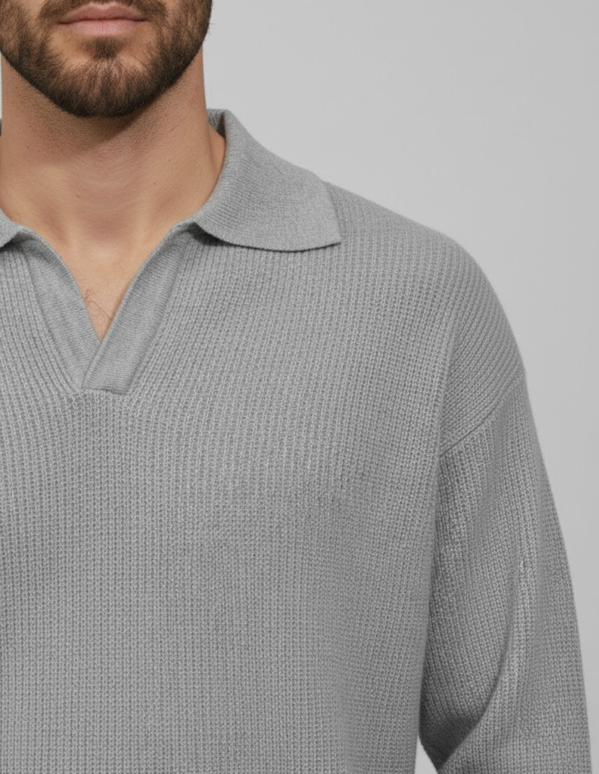 John's Knitted V-Neck Polo Sweater