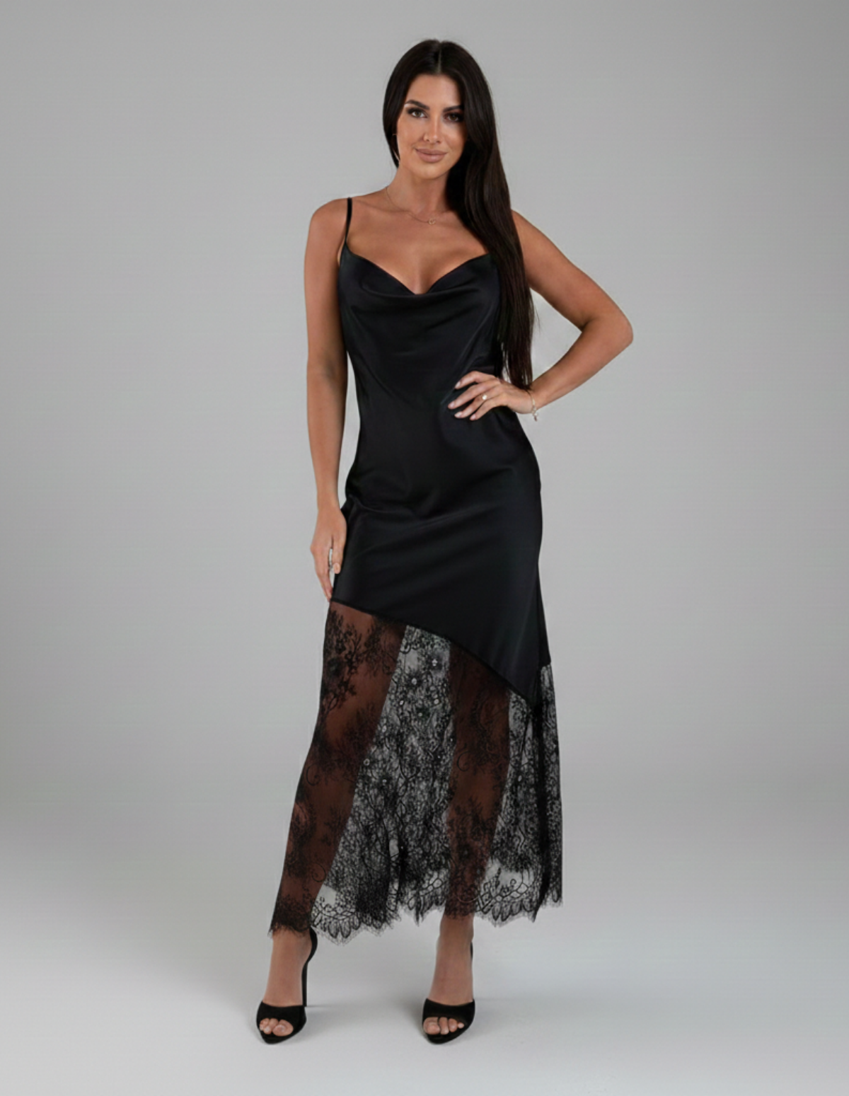 The Lace Splice Satin Maxi Dress