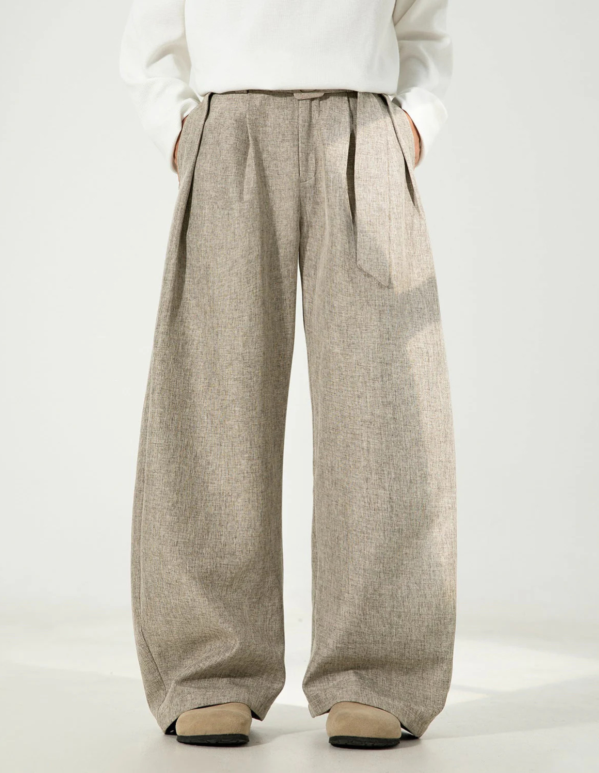 Wool Blend Wide Waistband Trousers