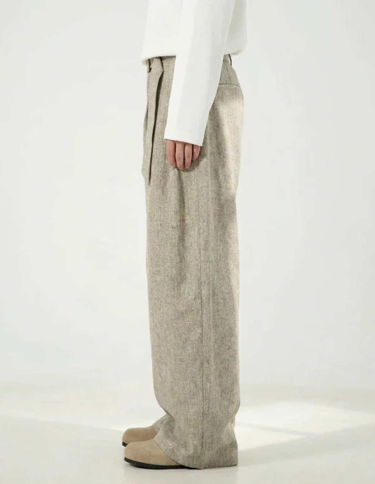 Wool Blend Wide Waistband Trousers