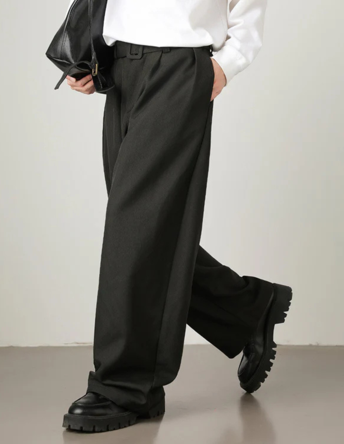 Wool Blend Wide Waistband Trousers