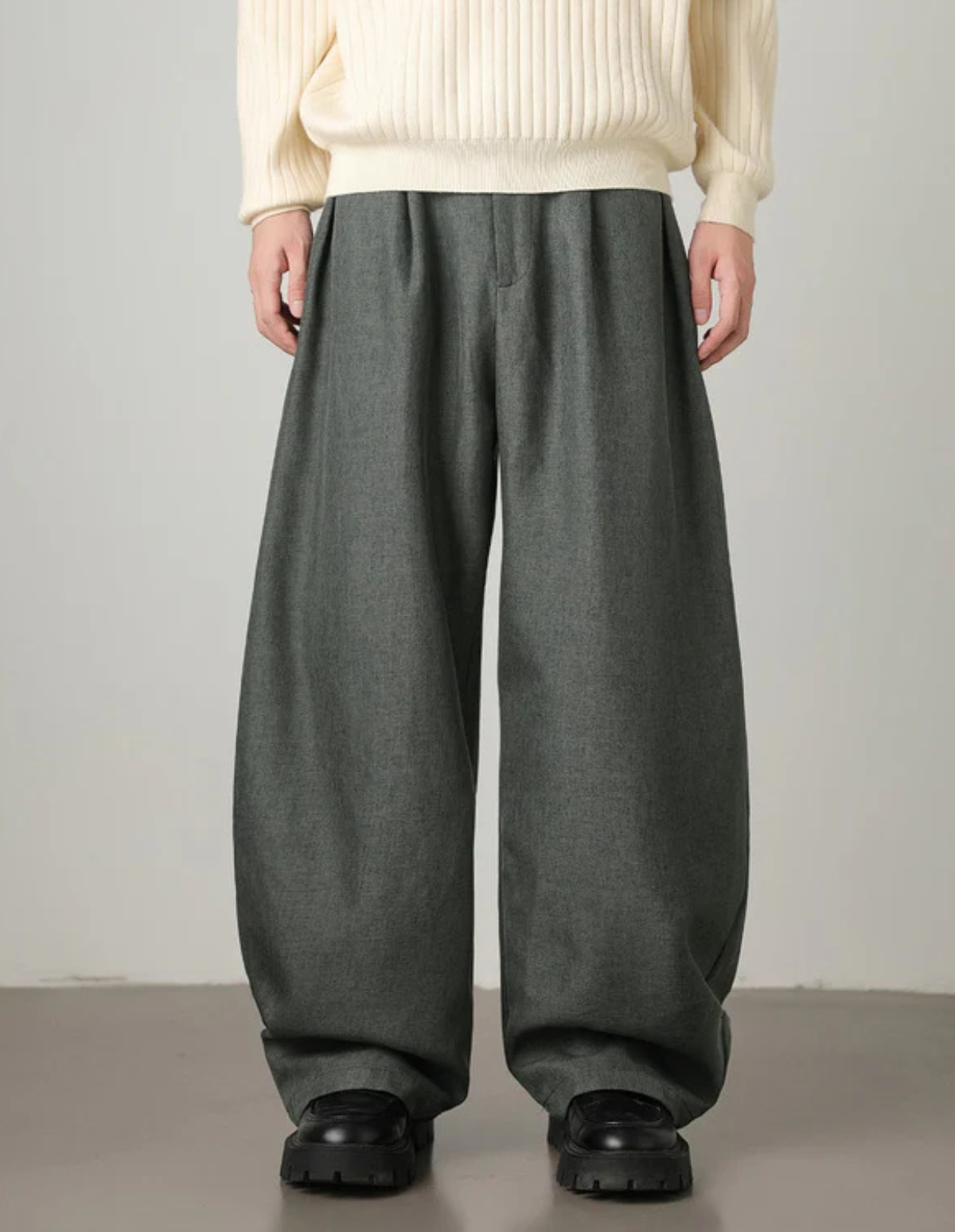 Wool Blend Wide Waistband Trousers