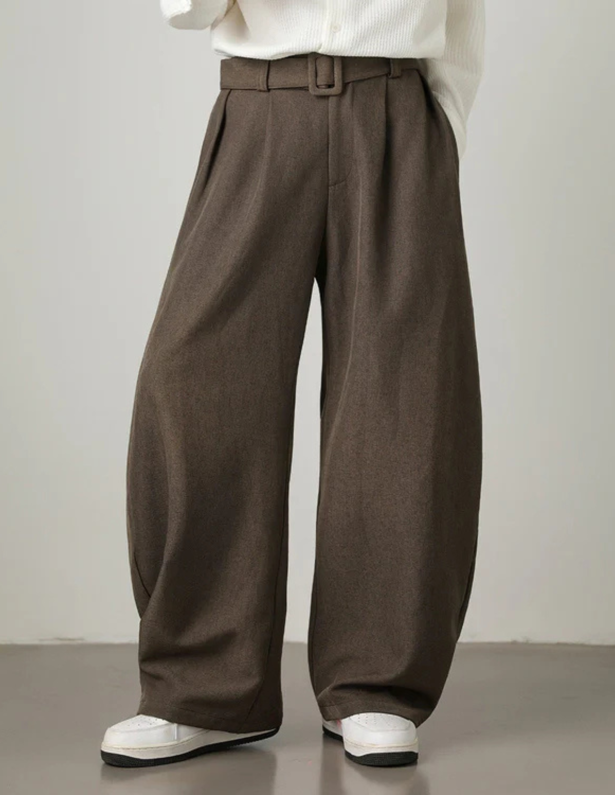 Wool Blend Wide Waistband Trousers