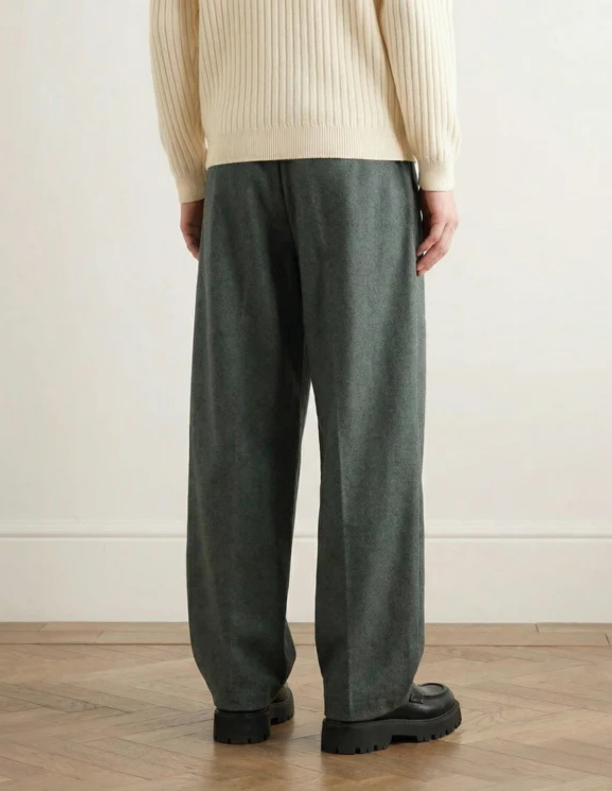 Wool Blend Wide Waistband Trousers