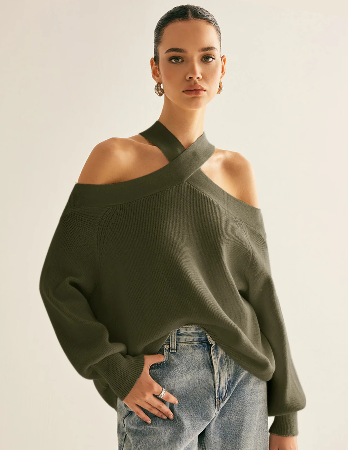 Cross-Over Collar Sweater
