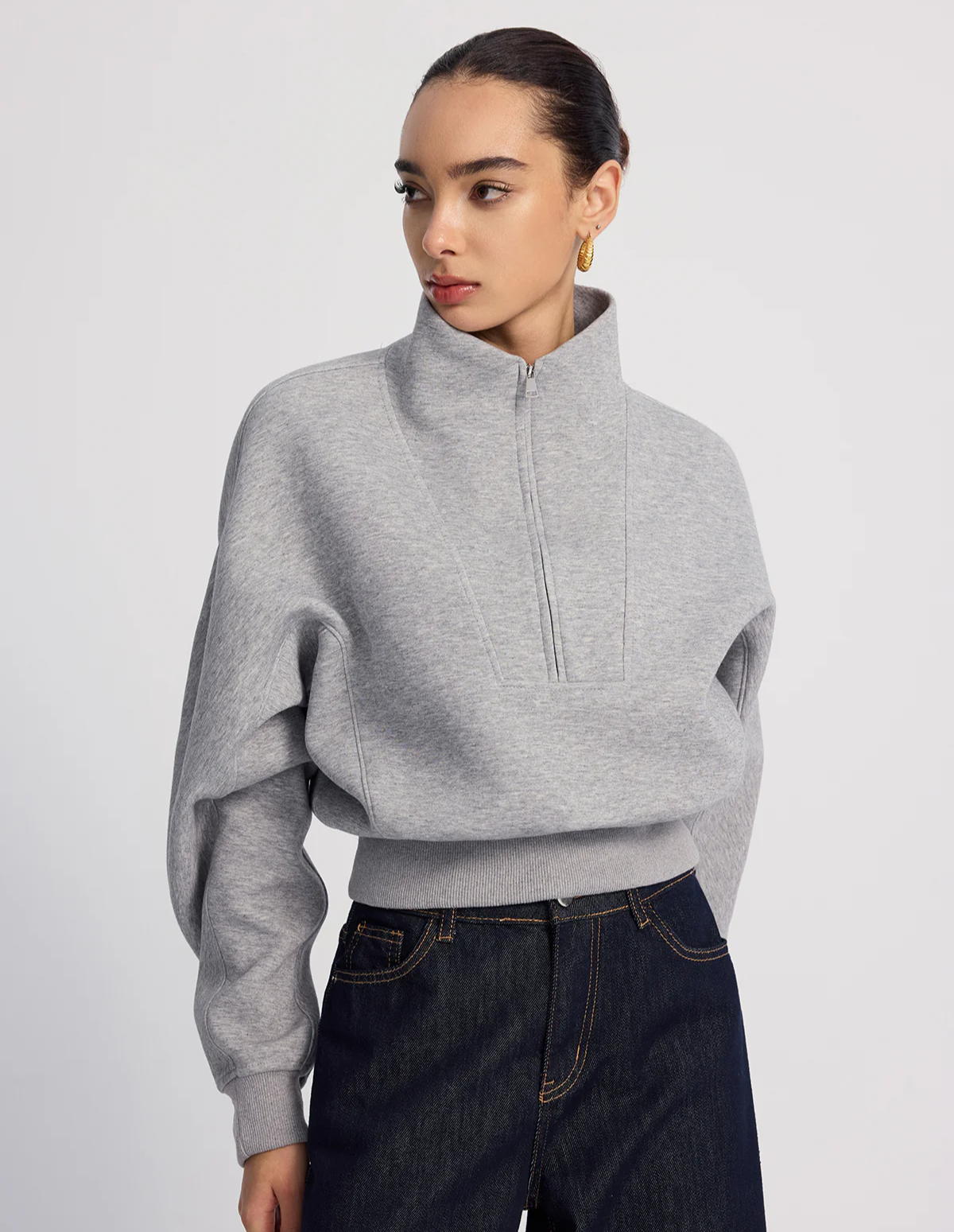 Half-Zip Oversized Cropped Sweatshirt