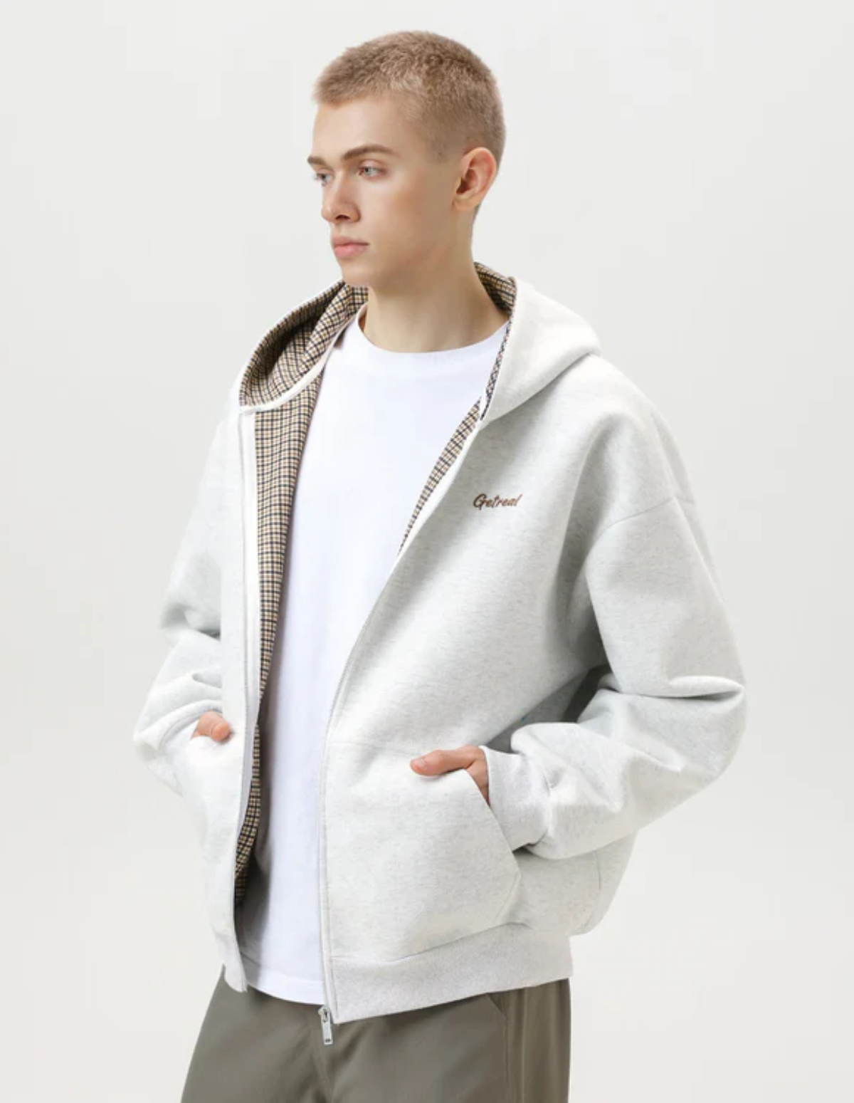 Check Lined Zip Hoodie