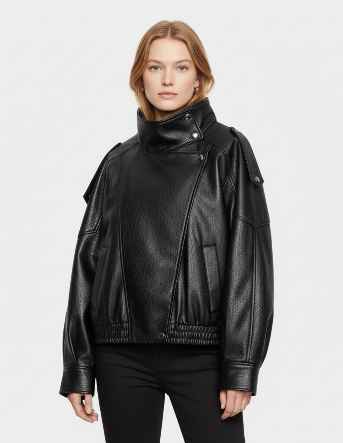 Asymmetrical Button Leather Jacket