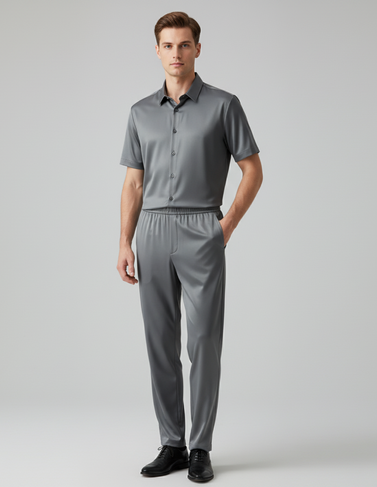 Imitation Ice‐Silk Shirt Set