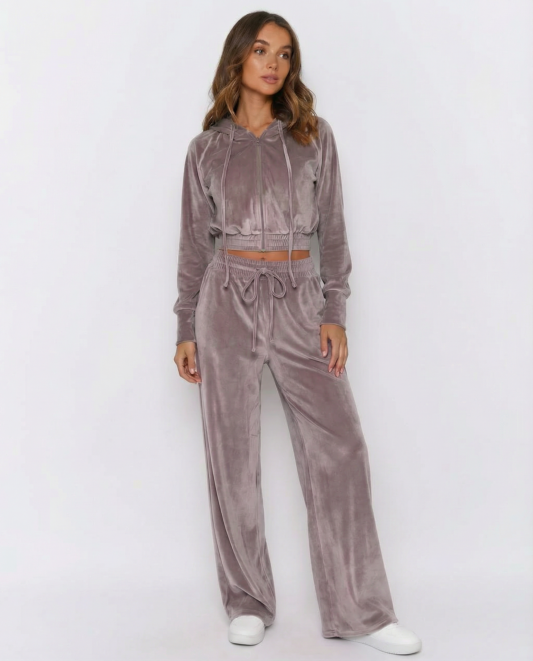 Sable Velvet Zip Cardigan Set