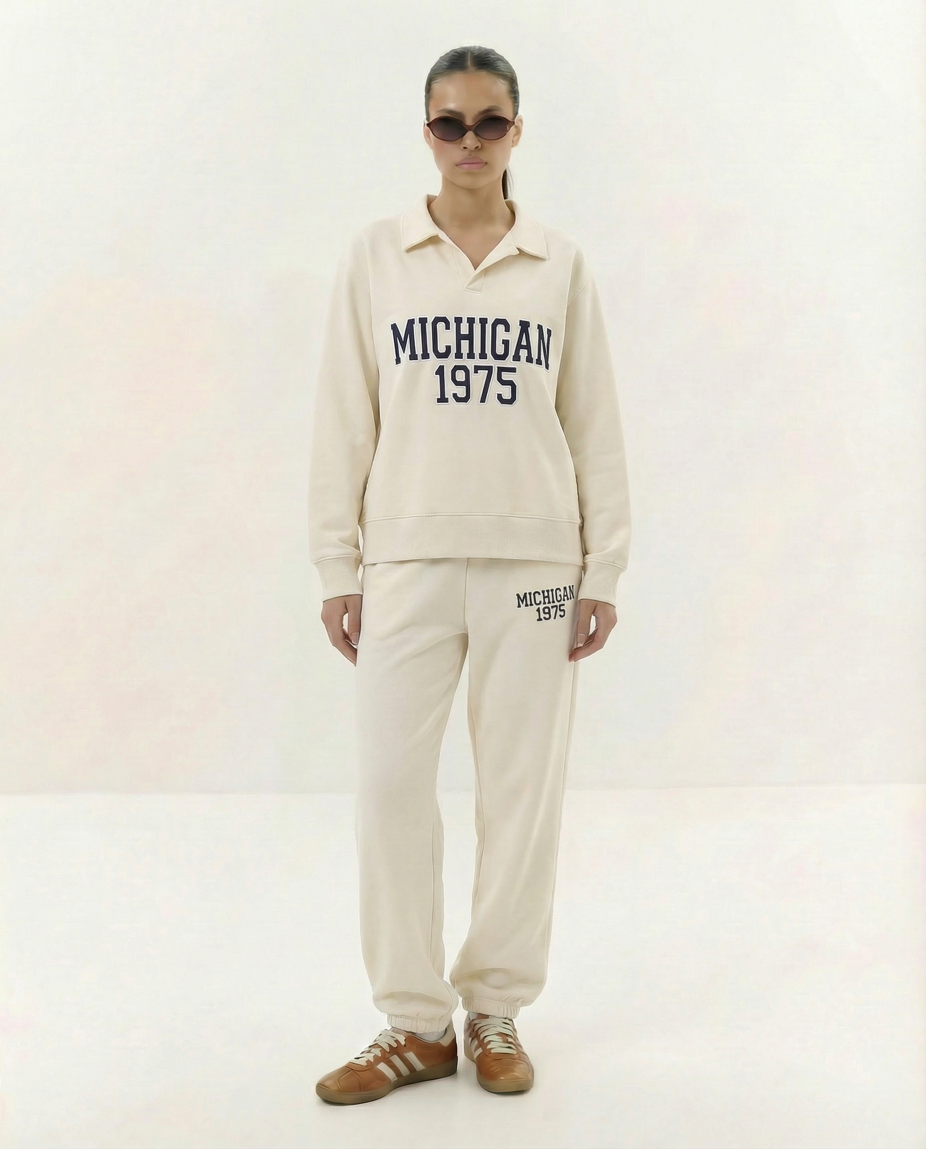 Michigan Embroidered Polo Jogger Set