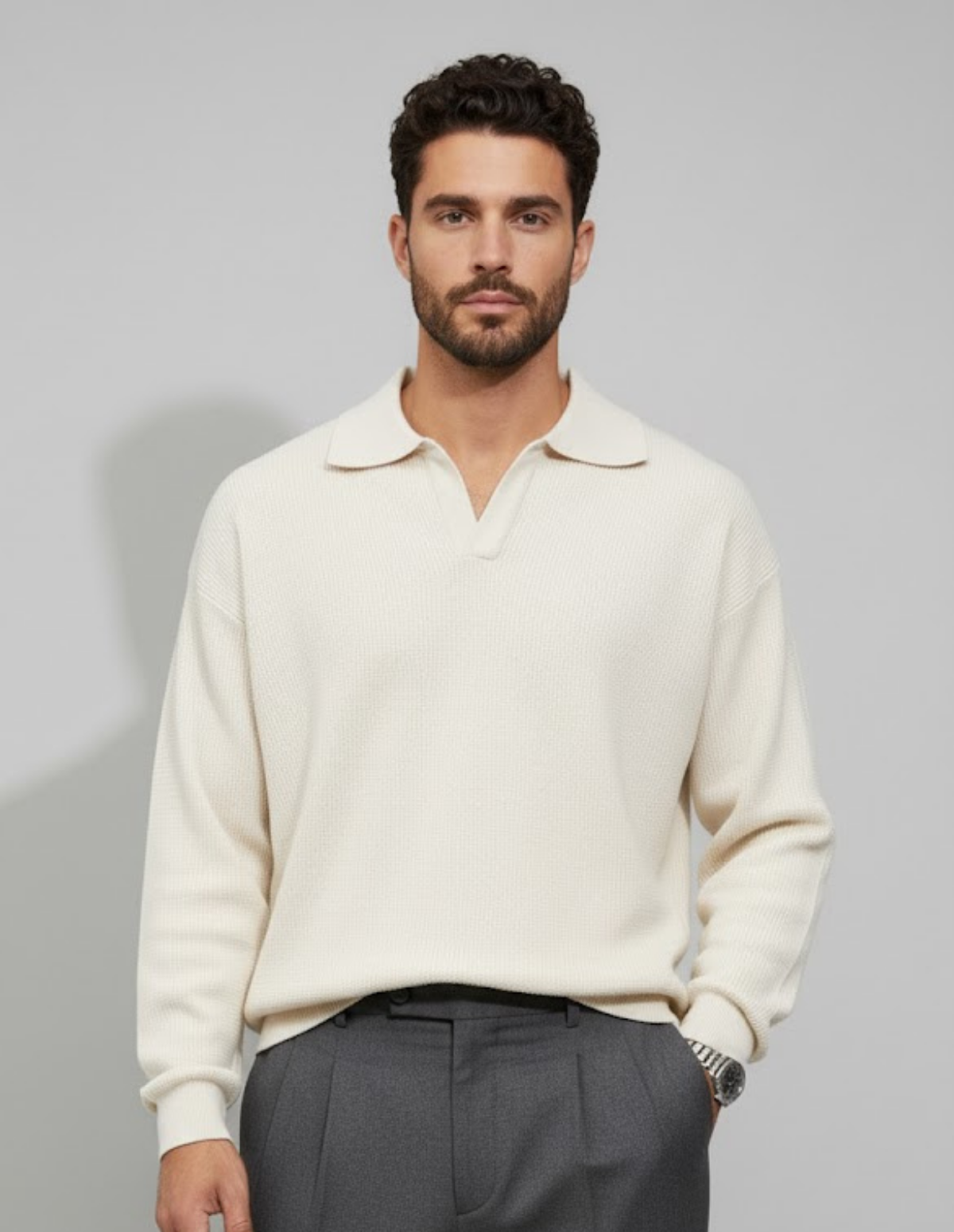 John's Knitted V-Neck Polo Sweater