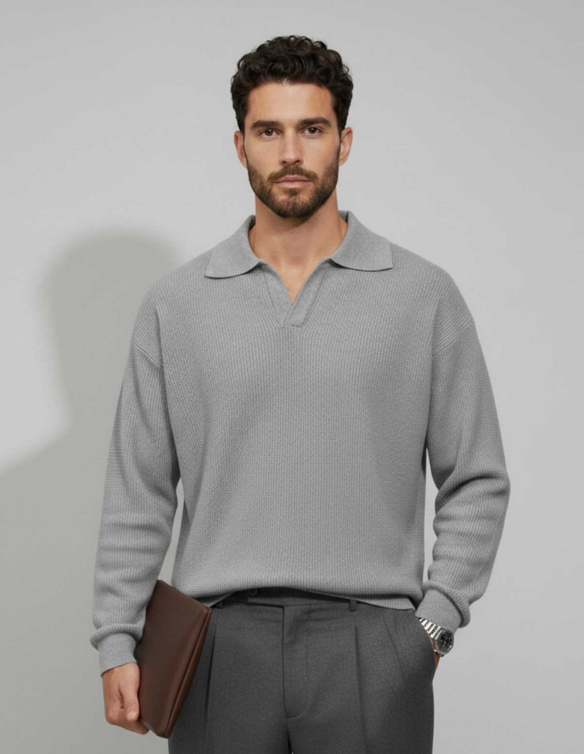 John's Knitted V-Neck Polo Sweater