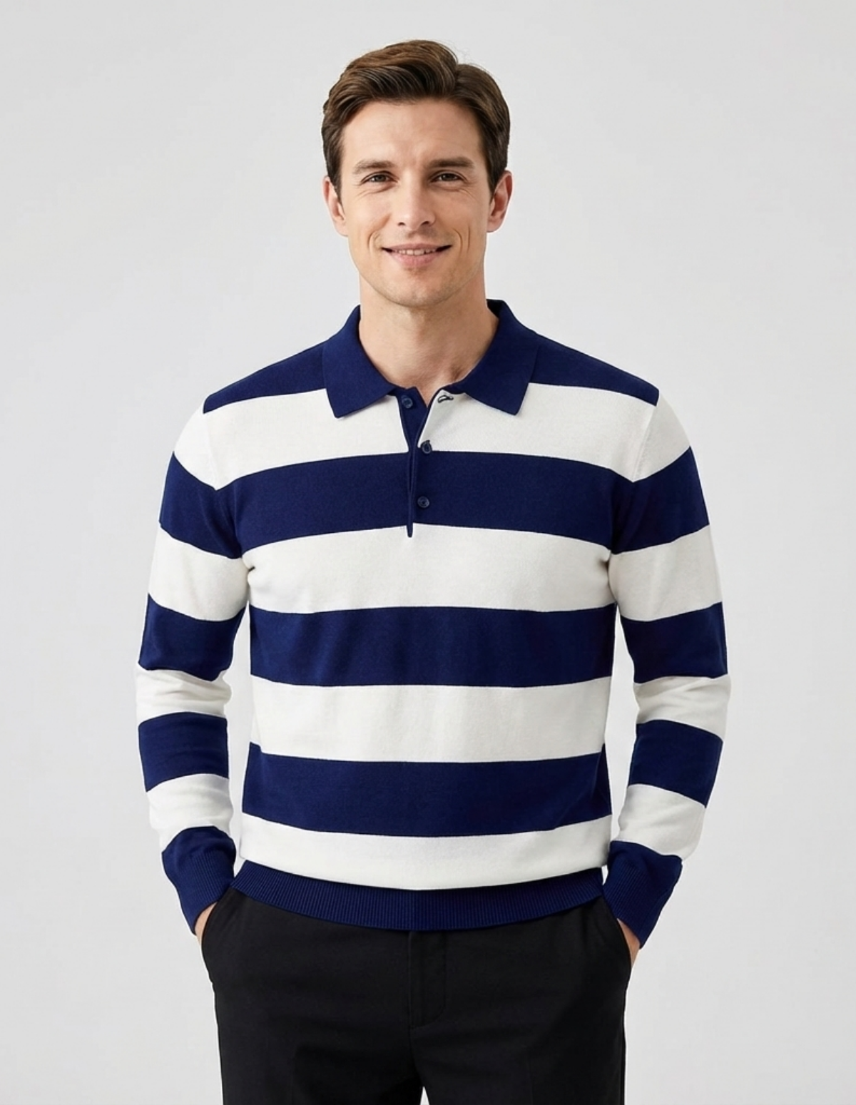 Dexter Striped Polo Knit Jumper