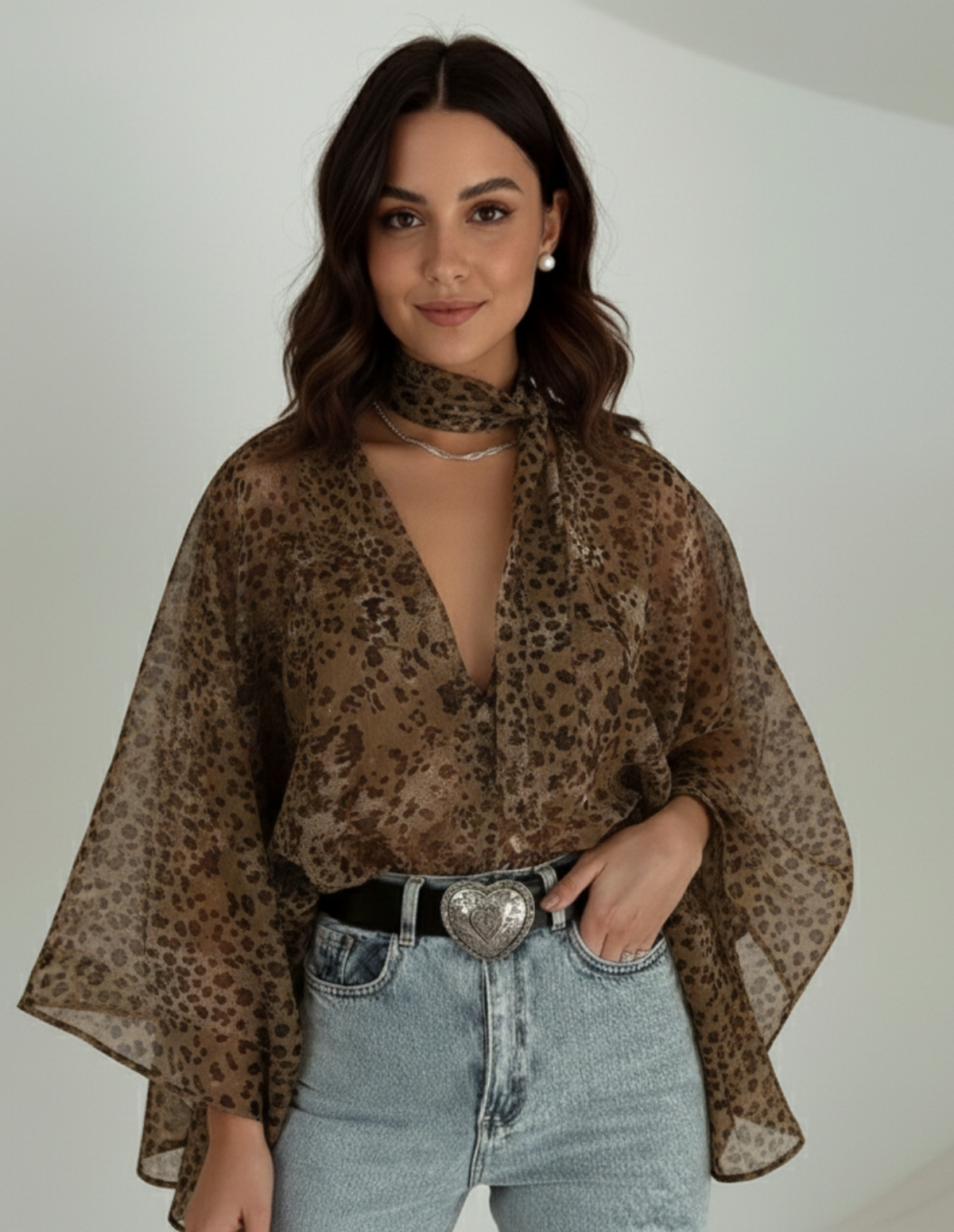 The Leopard Stand-Collar Lace-Up Shirt