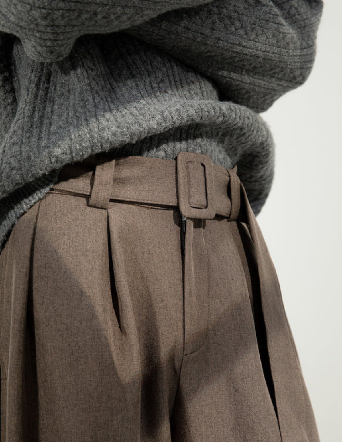 Wool Blend Wide Waistband Trousers