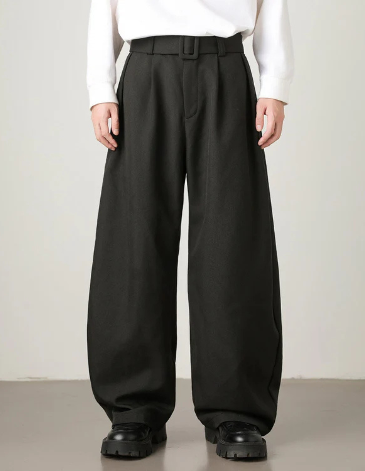 Wool Blend Wide Waistband Trousers