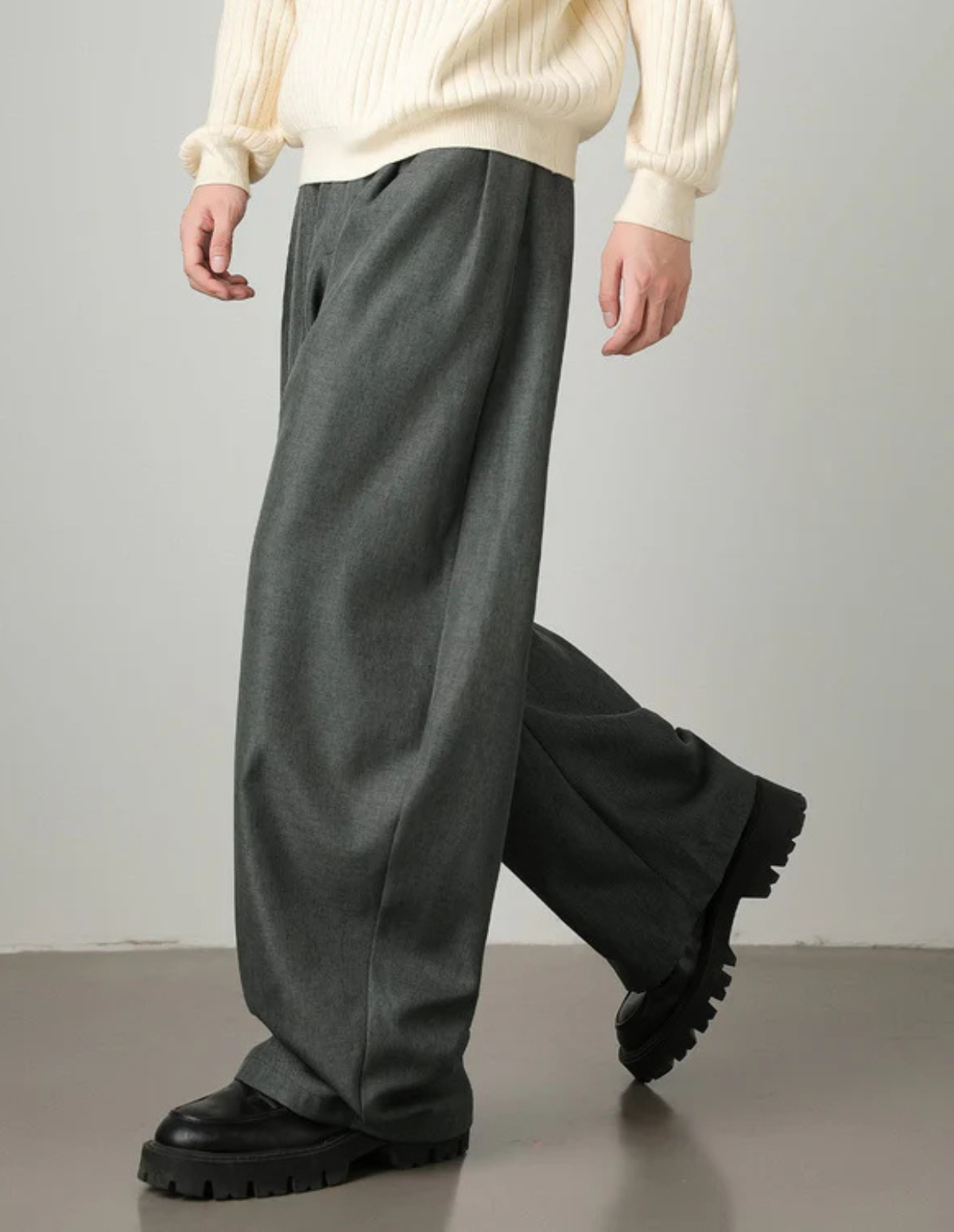 Wool Blend Wide Waistband Trousers