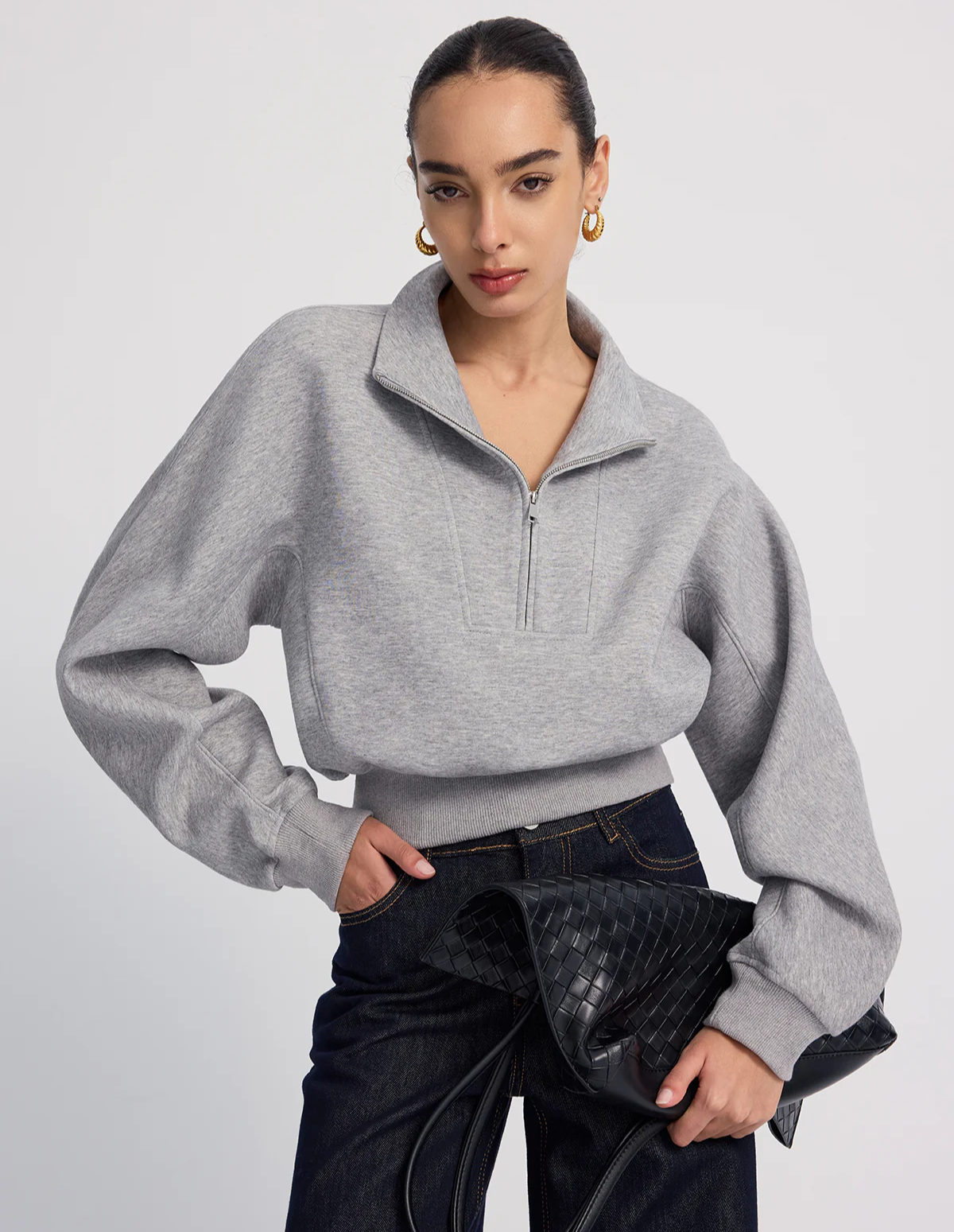 Half-Zip Oversized Cropped Sweatshirt
