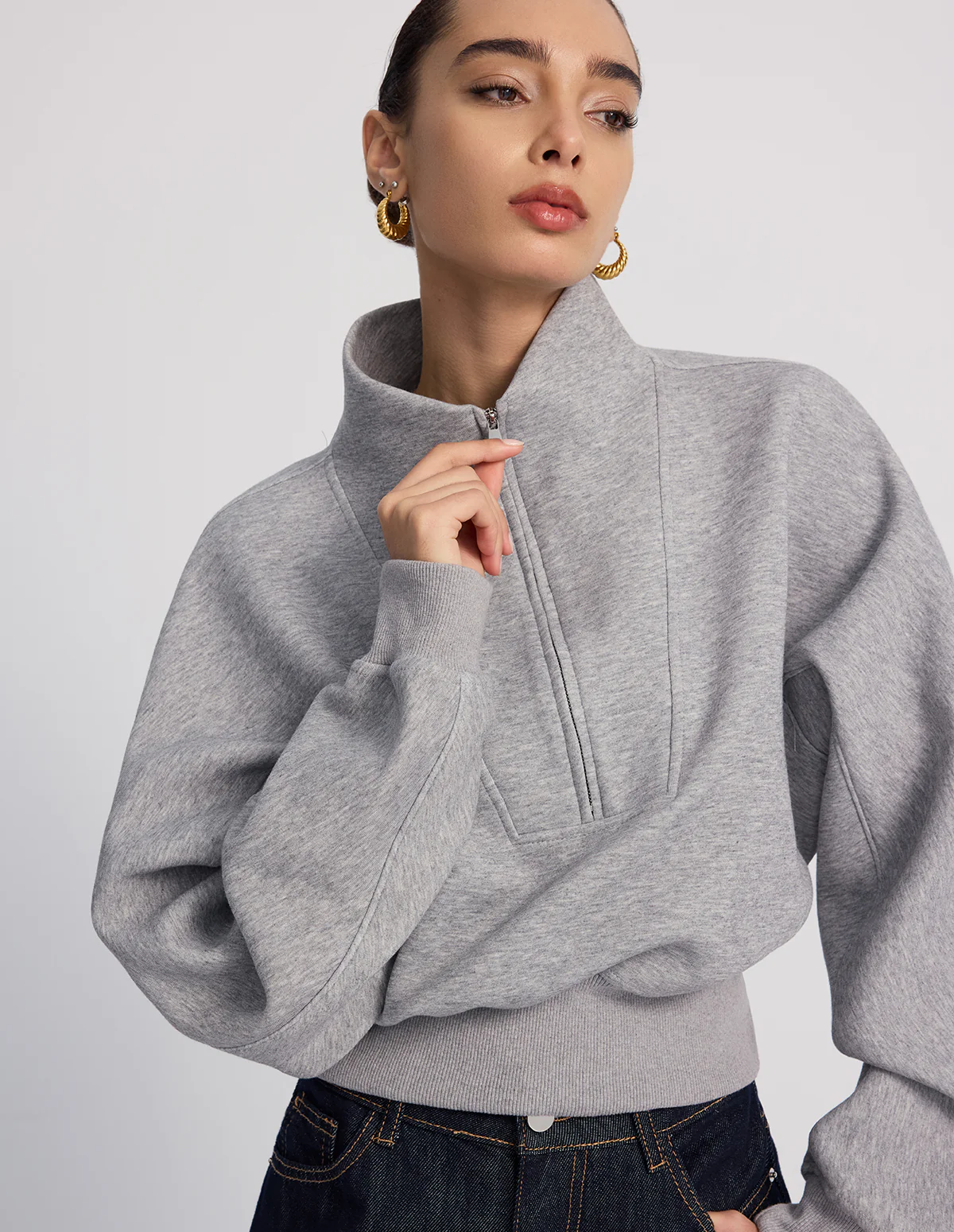 Half-Zip Oversized Cropped Sweatshirt