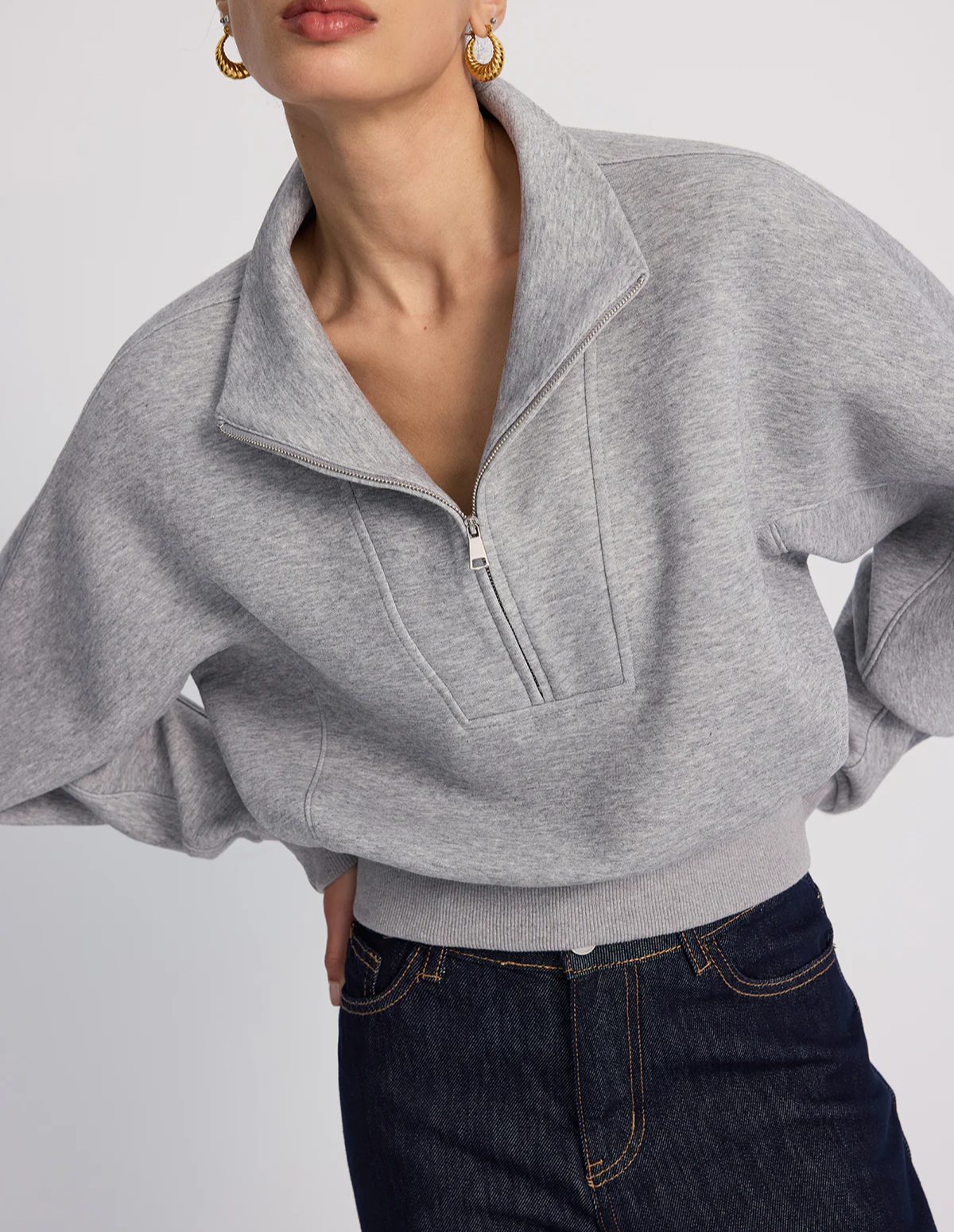 Half-Zip Oversized Cropped Sweatshirt