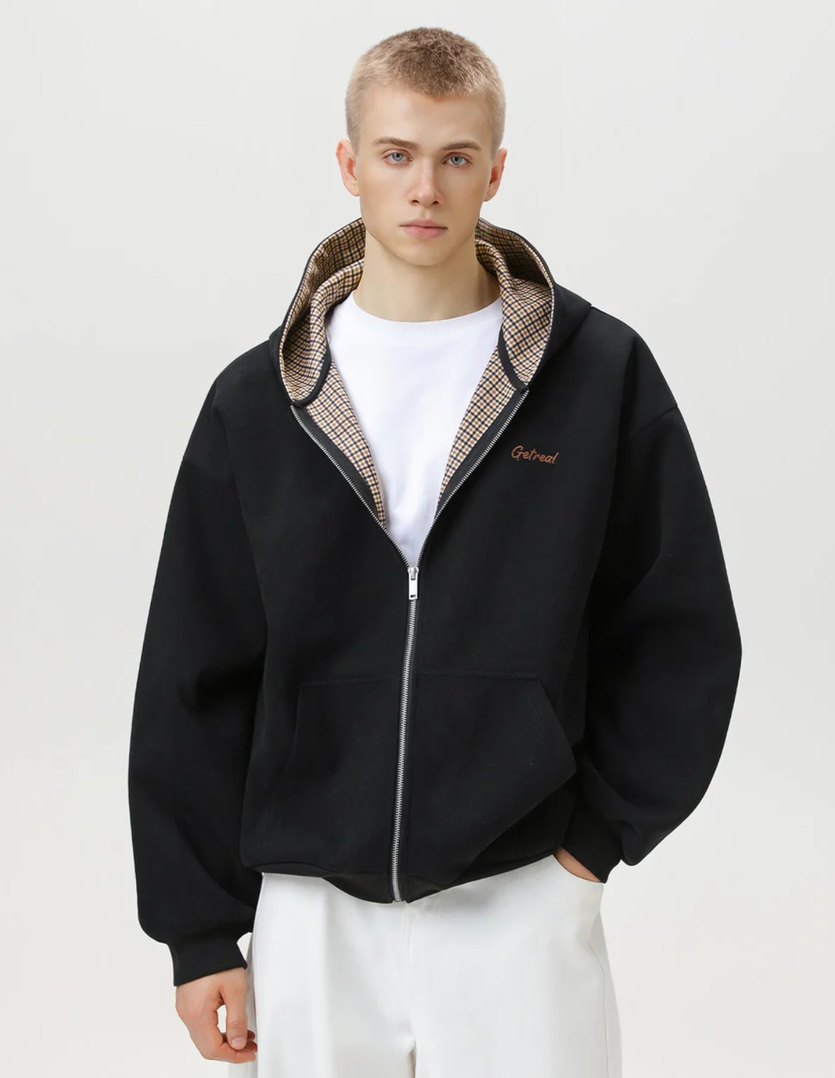 Check Lined Zip Hoodie