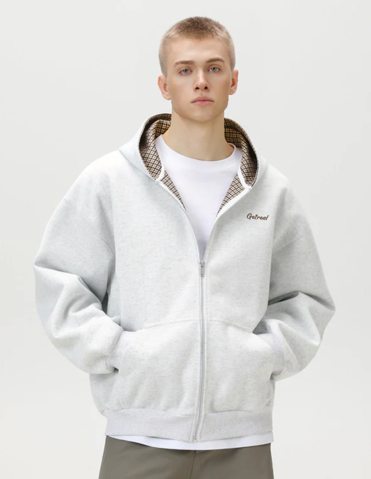 Check Lined Zip Hoodie