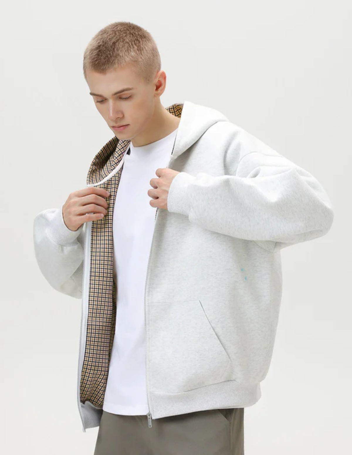 Check Lined Zip Hoodie