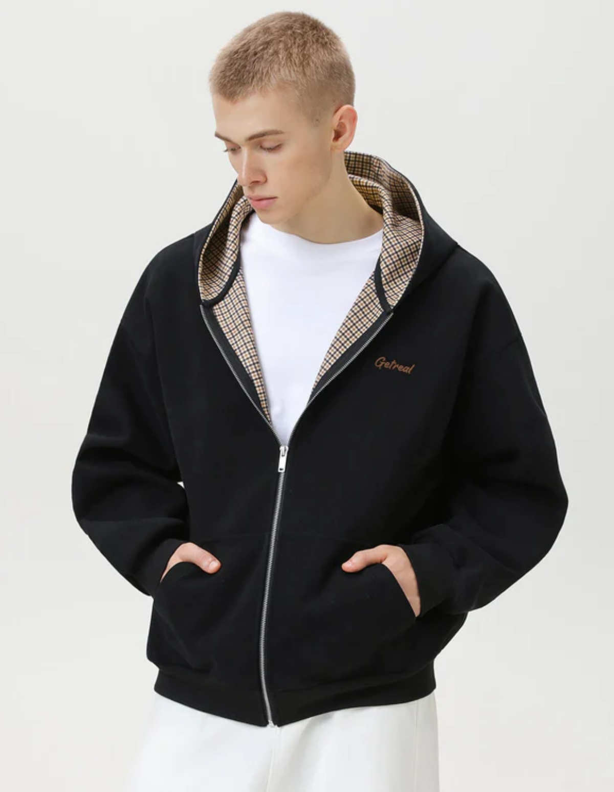 Check Lined Zip Hoodie