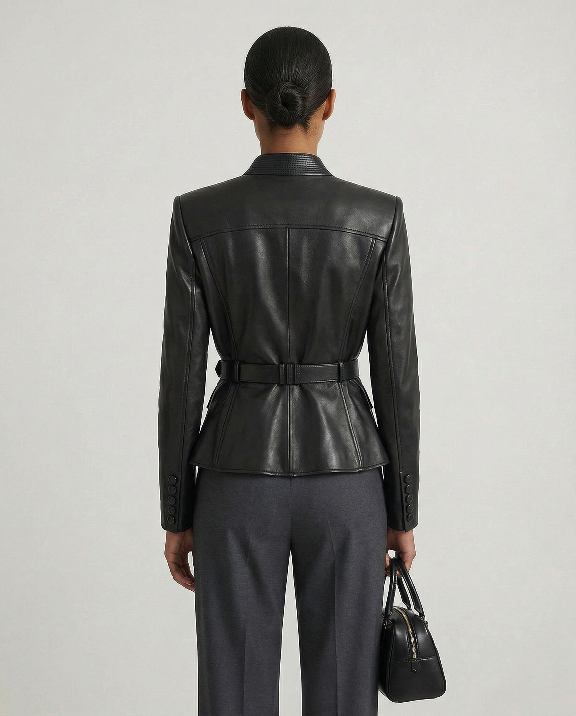 Valen Belted Slim Leather Jacket