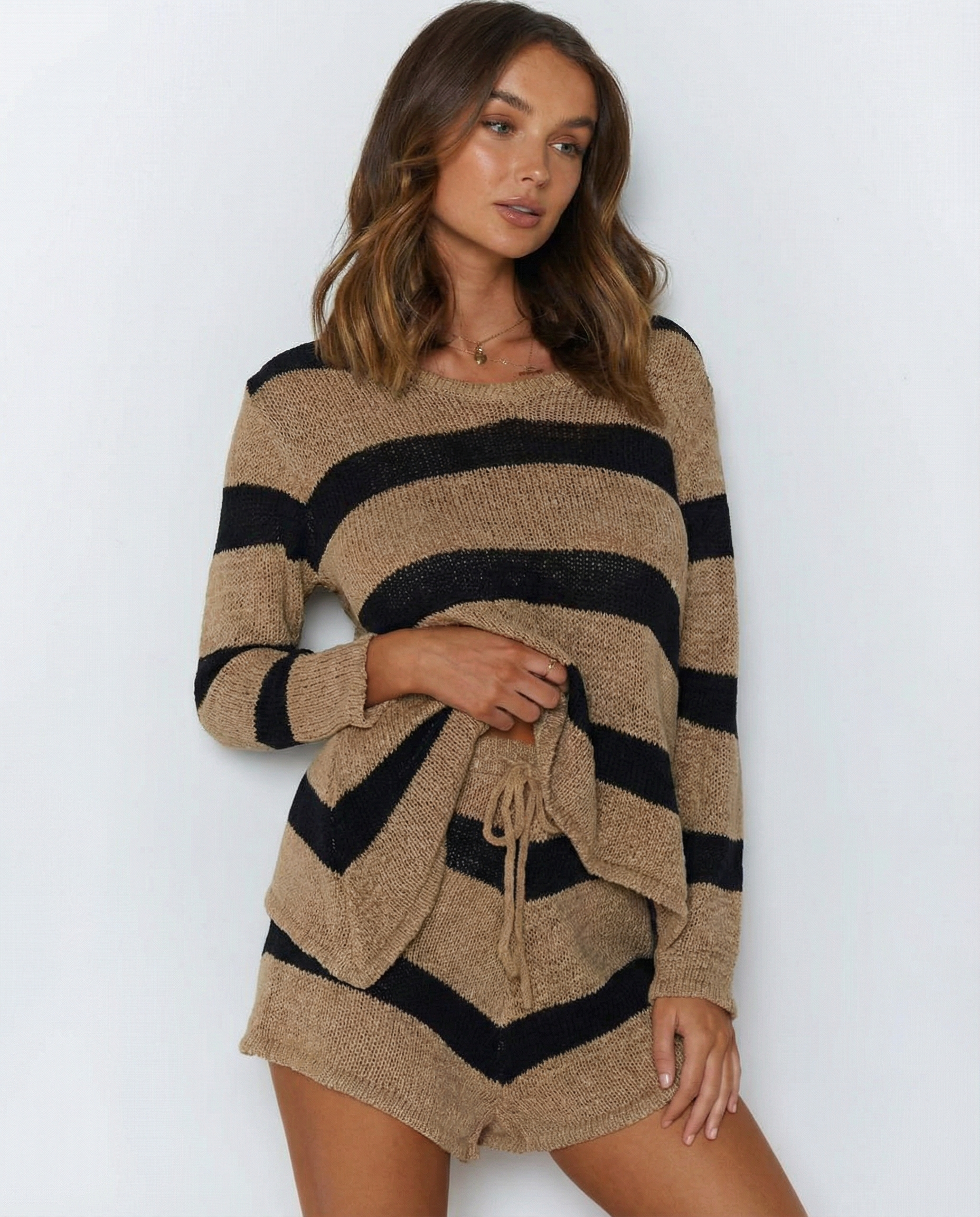 Riva Striped Knit Shorts Set