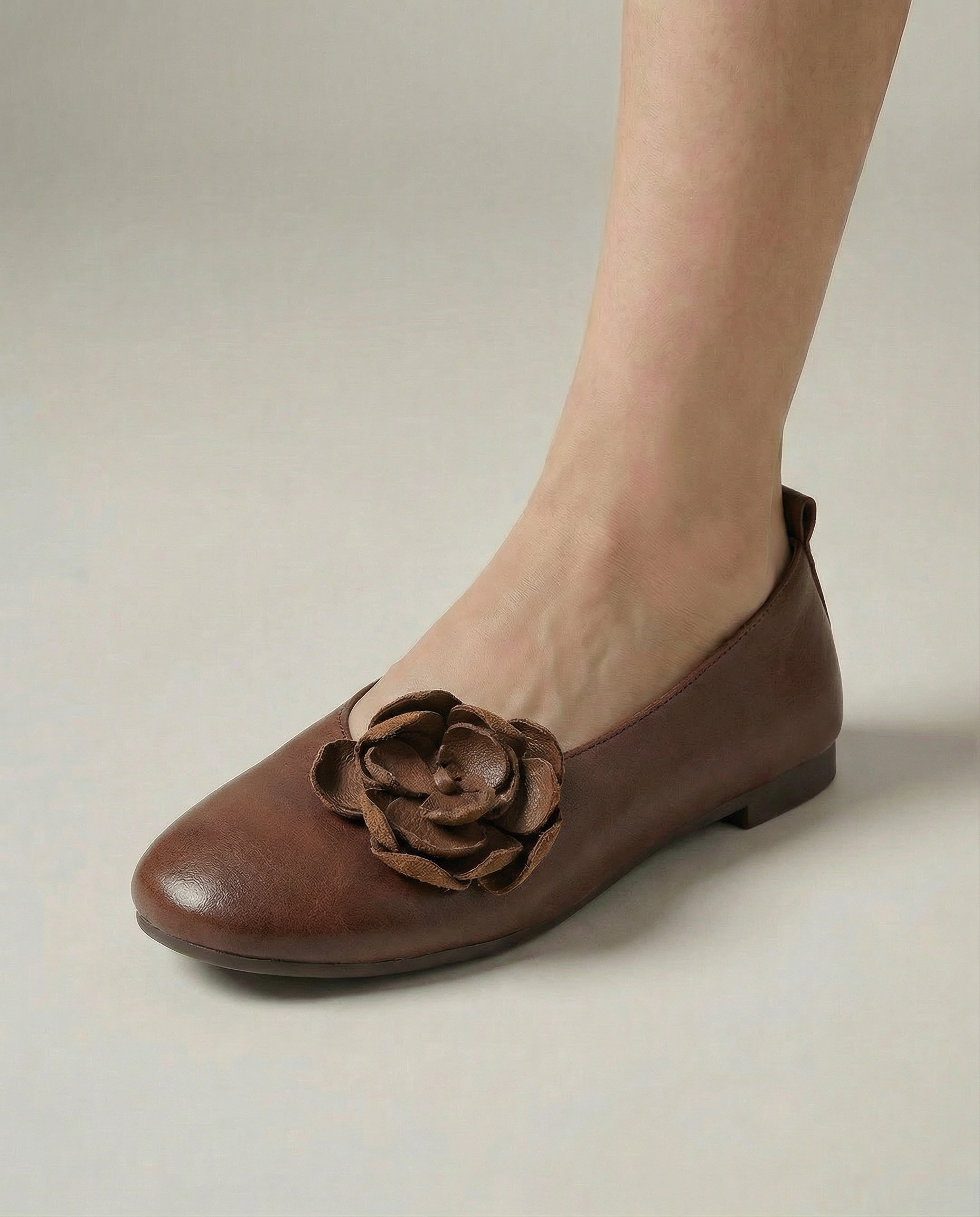 Camille Camellia Leather Ballet Flats