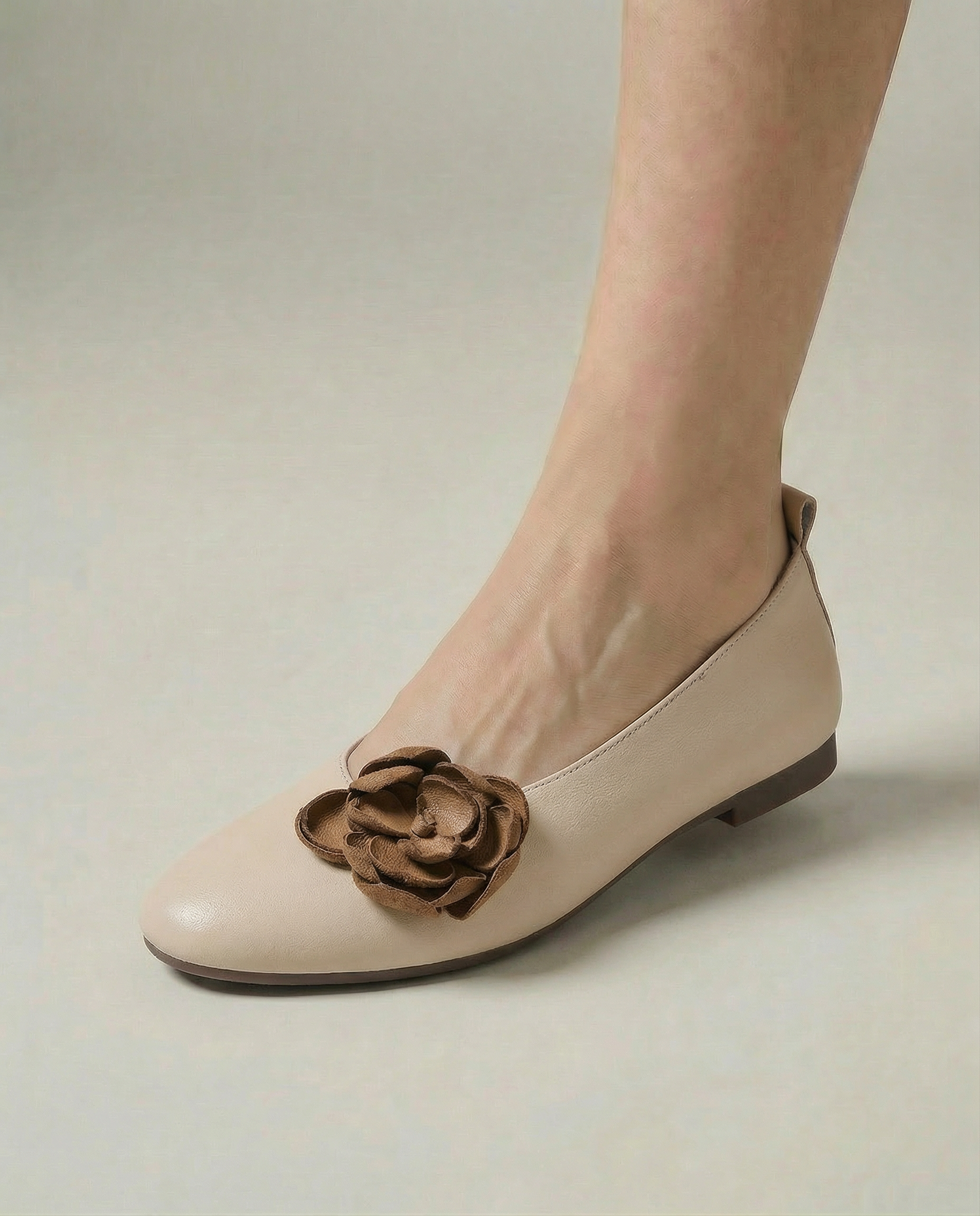 Camille Camellia Leather Ballet Flats