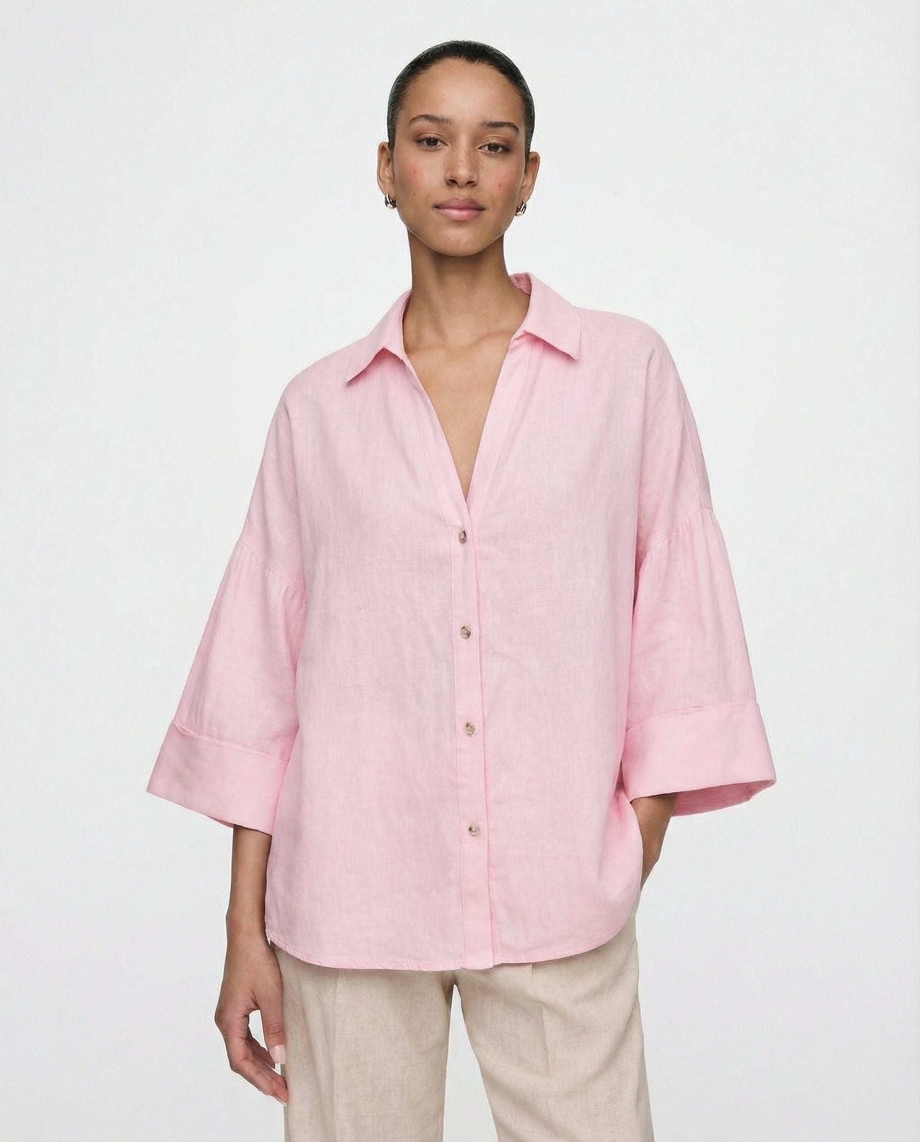 Alba Linen-Blend Wide-Sleeve Shirt