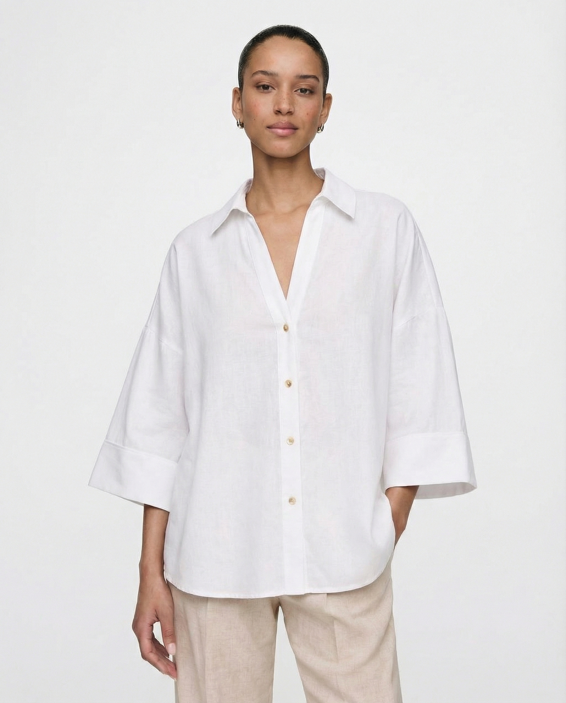 Alba Linen-Blend Wide-Sleeve Shirt